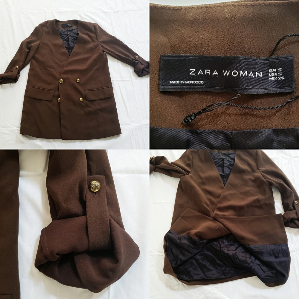 Zara Woman Suit Jacket Coat Blazer Gold Buttons S